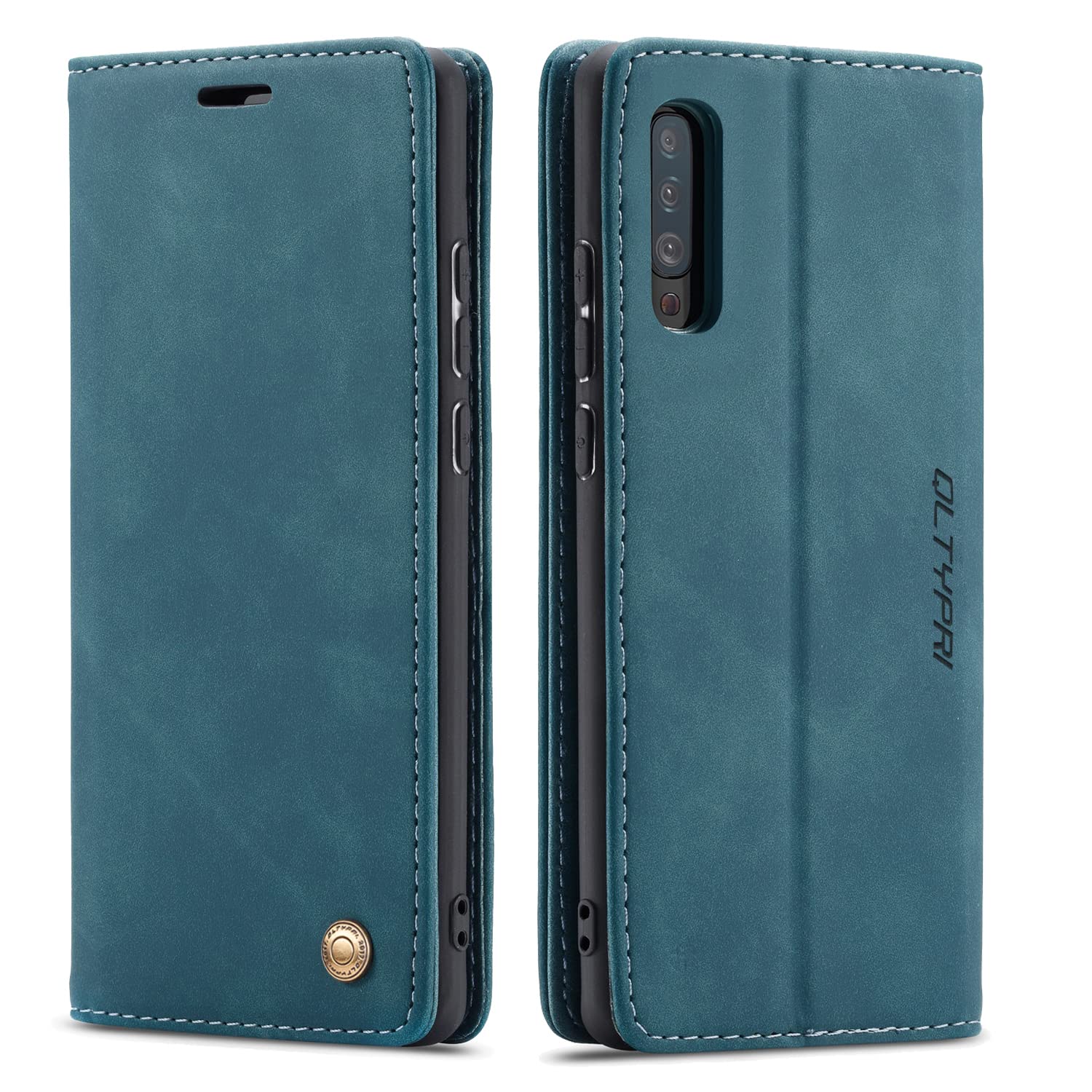 QLTYPRI Case for Samsung Galaxy A50, Vintage PU Leather Wallet Case Card Slot Kickstand Magnetic Closure Shockproof Flip Folio Case Cover for Samsung Galaxy A30S A50 A50S - Blue