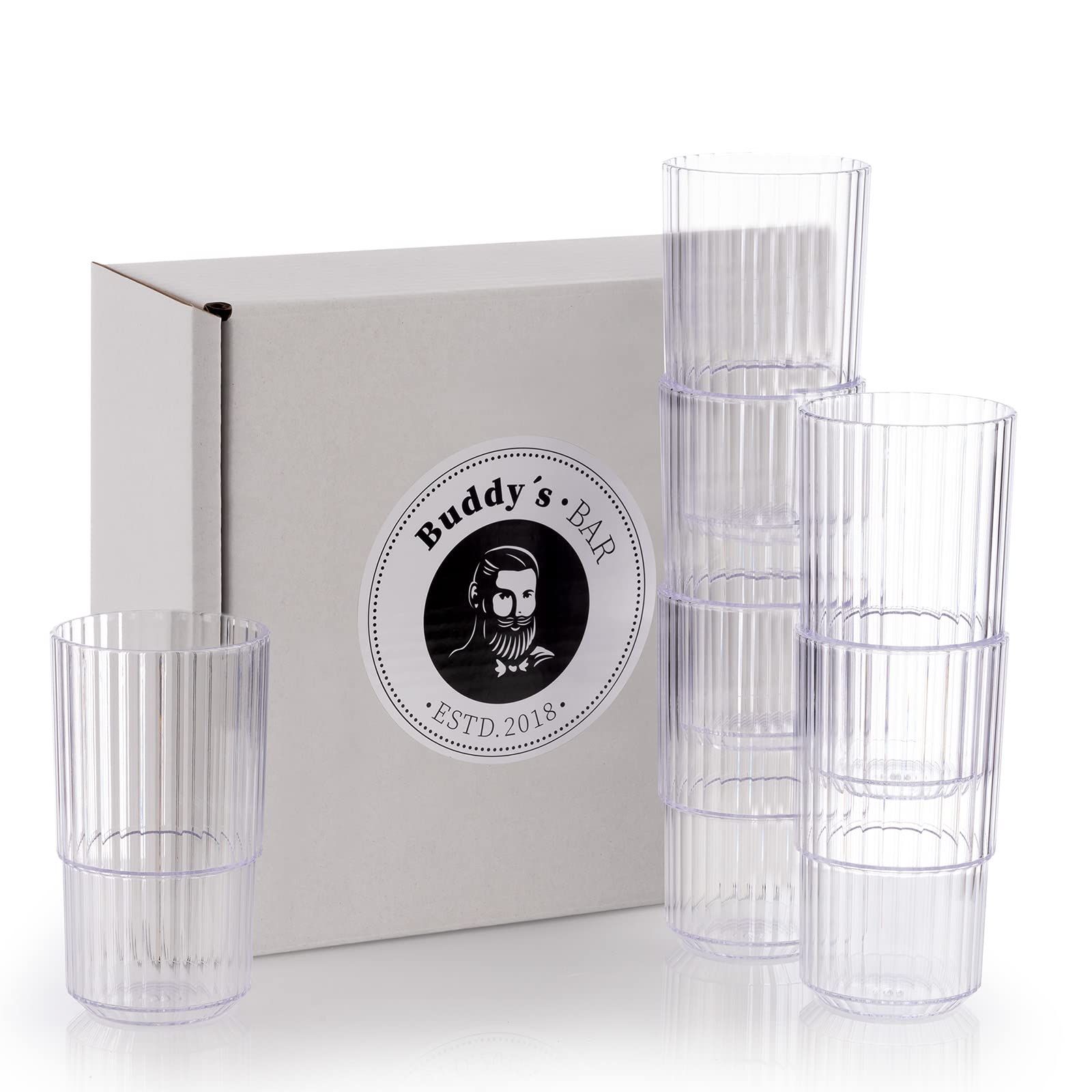 Buddy's Bar Set of 6 Quality 0.5 Litre Tritan Plastic Drinking Glasses, BPA Free, Stackable, Shatterproof Reusable Glasses, Reusable and Dishwasher Safe, 500 ml