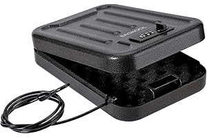 BAGKOOL Fireproof Security Box with 3-Digit Combination Lock, Portable Safe for Guns, Money, Documents - 39IN Patented Security Cable Included - Ideal for Valuables and Firearms, Size 9.4x6.5x2 IN