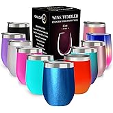 CHILLOUT LIFE 12 oz Stainless Steel Wine Tumbler with Lid - Double Wall Vacuum Insulated Wine Cup Glass Keeping Cold & Hot for Coffee, Champagne, Cocktails, Ice Cream - Blue Sparkle