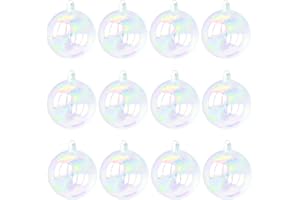 Tindobewan 12 Pcs Mini Christmas Iridescent Ornaments Balls Plastic Clear Iridescent Ornaments Decorative Hanging Ornaments for Xmas Tree Wedding Valentine's Day Party Decorations (Clear, 1.18 Inch)