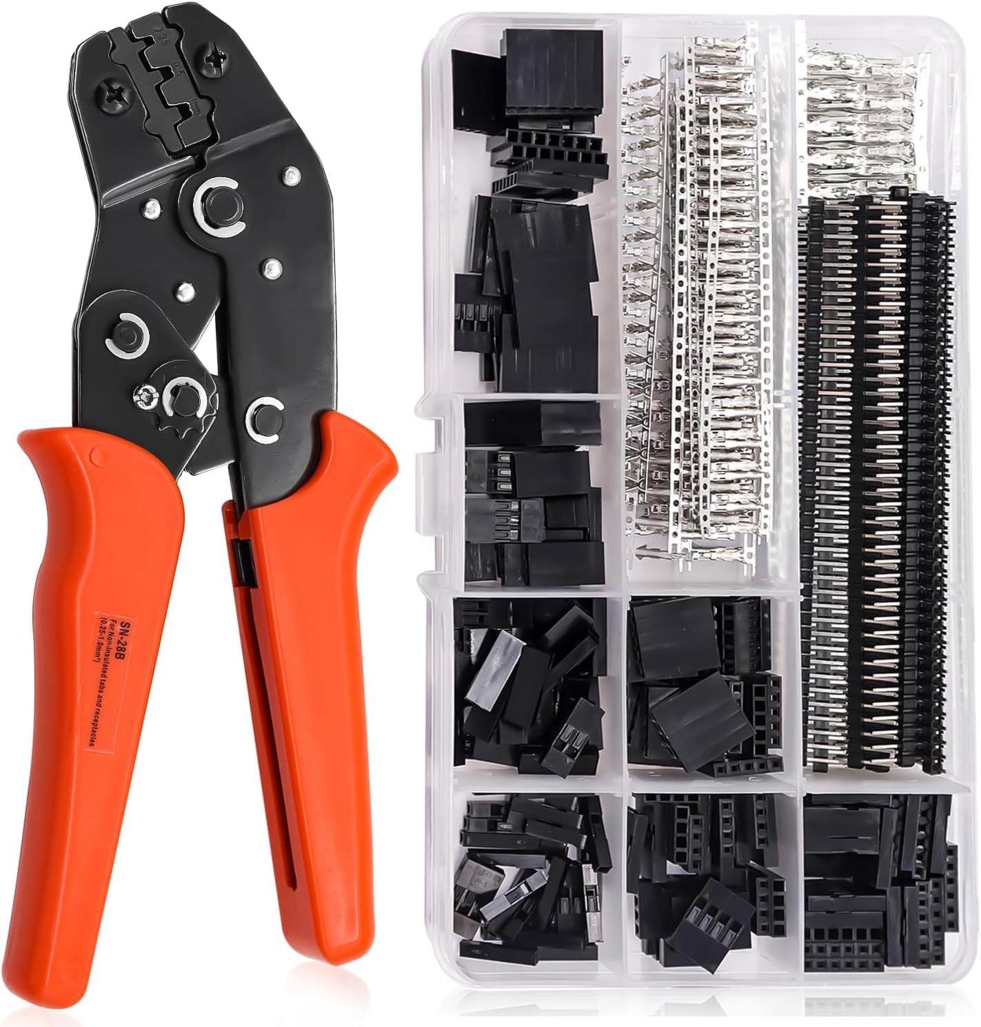 Taiss Crimping Tool Kit with 600PCS 2.54mm Connector Kit SN-28B Ratcheting Wire Crimper Plier,1/2/3/4/5/6/7 Pin Housing Connector Male Female Pin Header Crimp Terminal AWG28-18