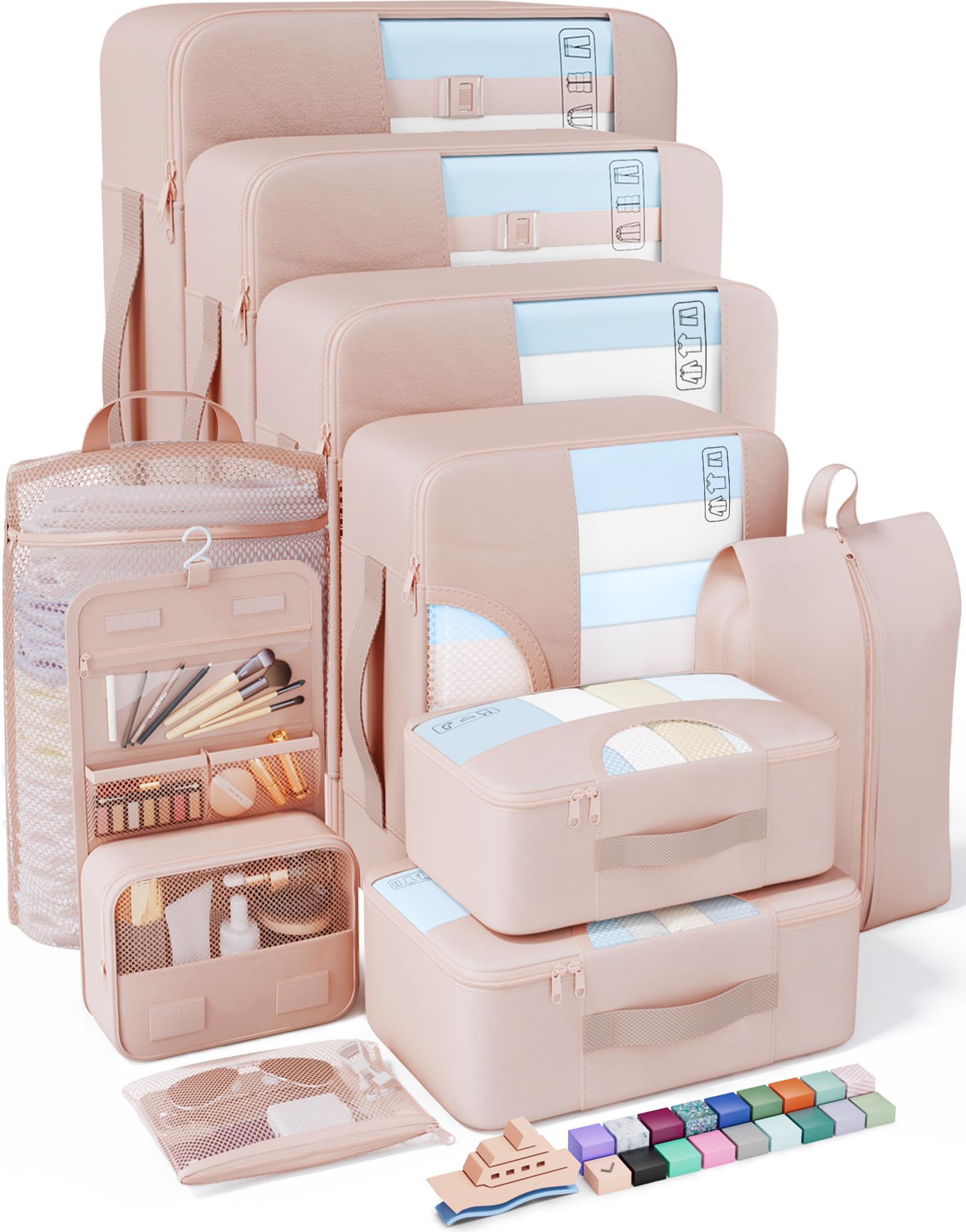 Photo 1 of Veken 10 Set Packing Cubes for Travel, Beach Vacation Essentials Accessories for Cruise Ship, Suitcase Organizer Bags for Luggage with Hanging Toiletry & Shoe Bag, Birthday Gifts for Women Mom Her