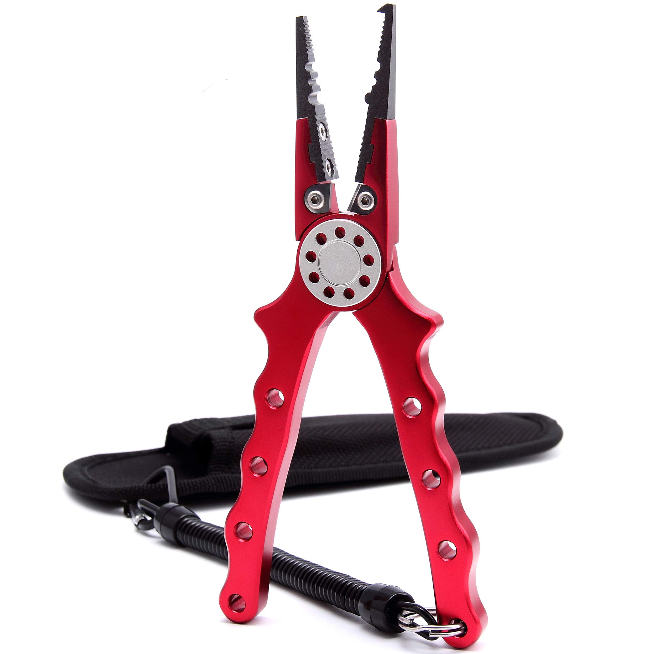 CRAZY SHARK Professional Saltwater/Freshwater Fishing Pliers Hook Remover Fishing Line Cutters with Sheath and Lanyard(Red)