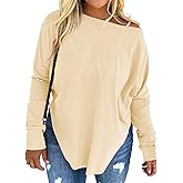 Beautife Women's Plus Size Tops Off Shoulder Long Sleeve Loose T Shirts Casual Curved Hem Tunics Tee Shirt
