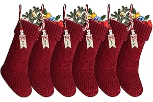 Faylapa 6 Pack Knit Christmas Stockings,18 inches Red Knitted Classic Xmas Cuff Stockings,Rustic Personalized Stocking Decorations for Family Xmas Party Fireplace Holiday Season Decorations