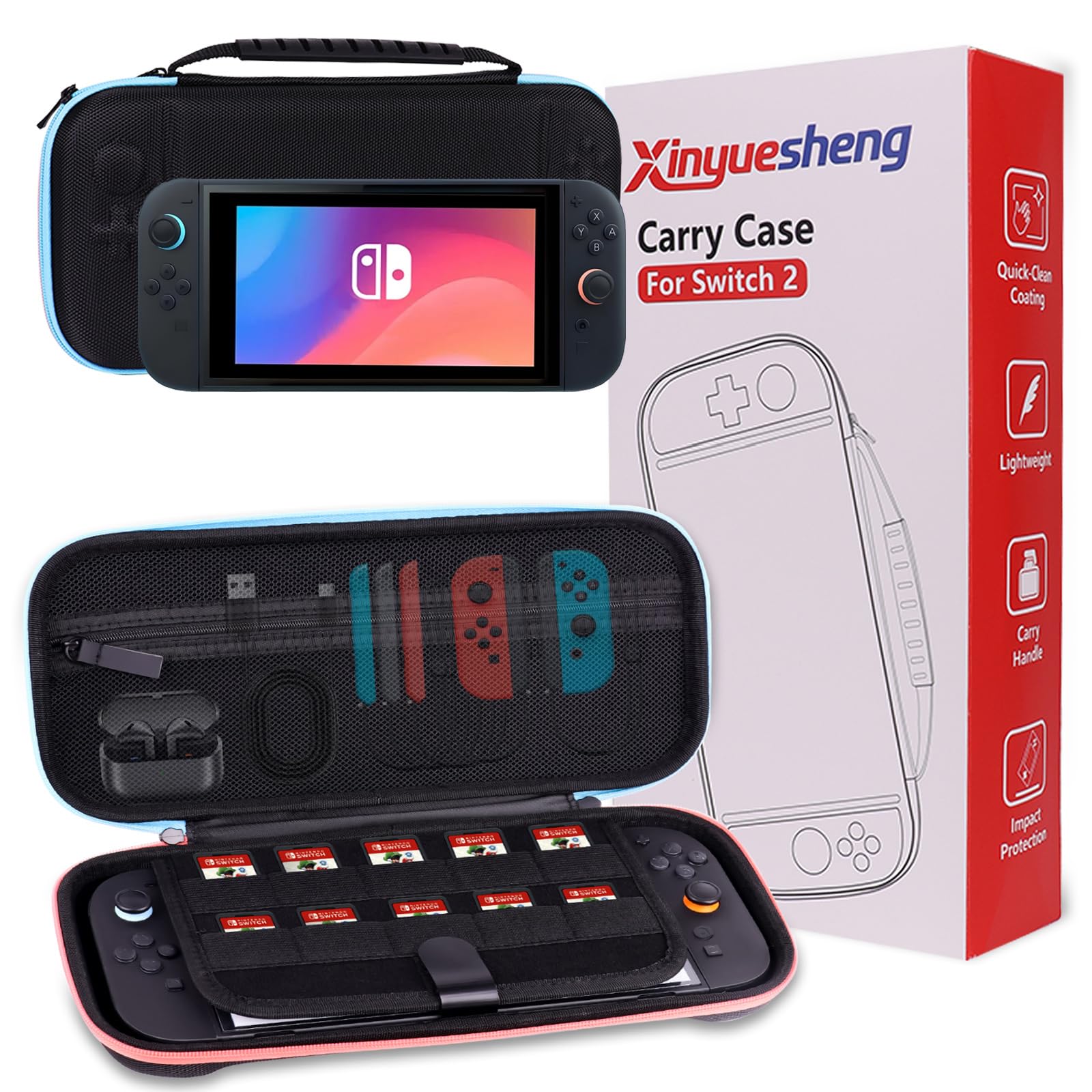 Xinyuesheng Carrying Case for Nintendo Switch 2 (2025), Protective Hard Portable Travel Carry Case Shell Pouch with Pockets for Accessories and Games Card Slots, Game Bag for Switch2 Holds,Black
