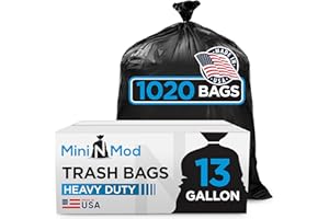 MINI N MOD Black 13 Gallon Trash Bags – Bulk 1020 Count – Tall Kitchen Garbage Bags – 13 Gal Unscented Plastic Can Liners for Bathroom, Office, Janitorial, Commercial, Industrial, Municipal – Drawstring-Free