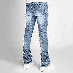Kodaruber Mens Stacked Jeans Slim Fit Ripped Skinny