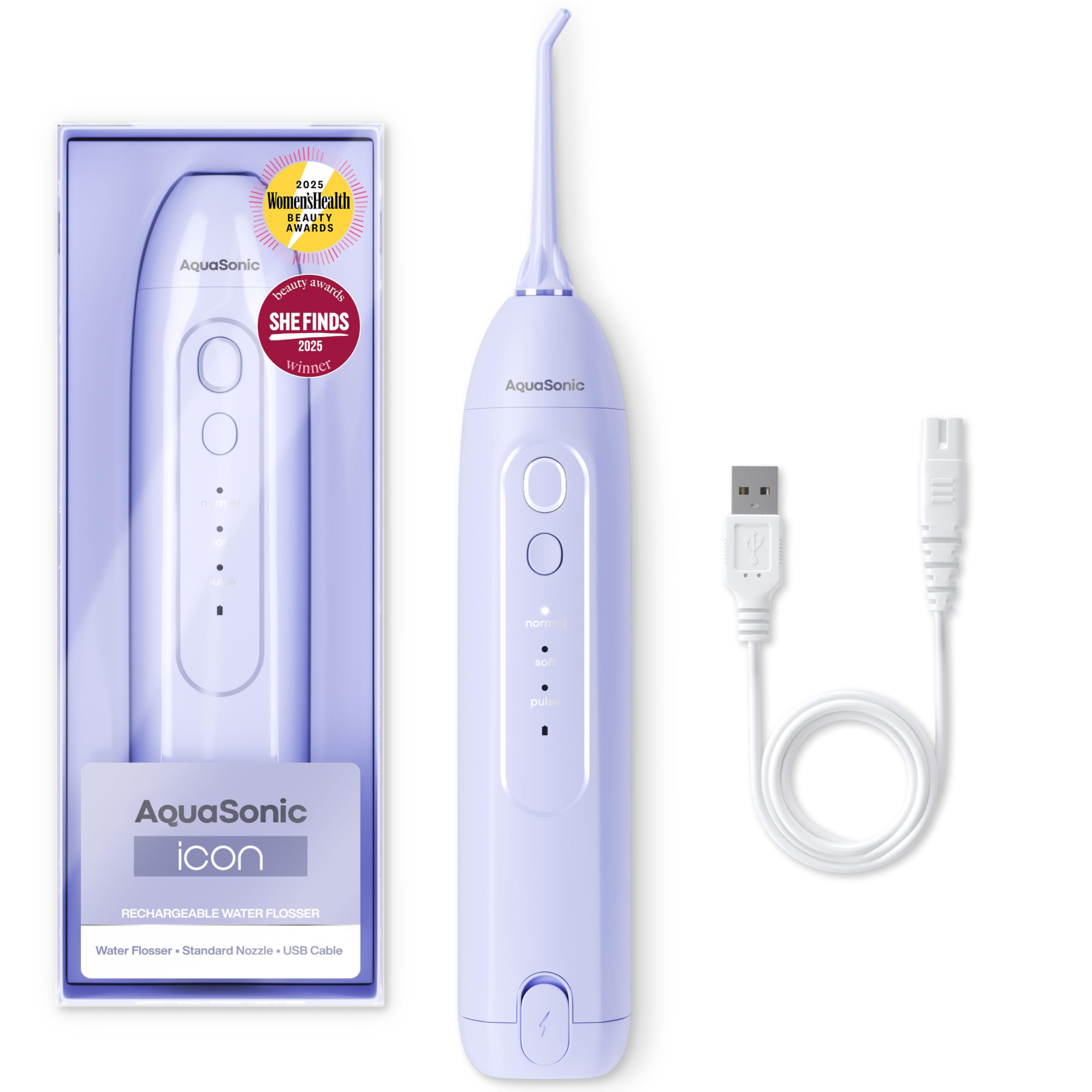 Photo 1 of AquaSonic Icon Water Flosser for Teeth – Cordless Rechargeable Oral Irrigator – Waterproof, Portable Dental Cleaning with Jet Tip – Braces Home Travel - Lilac