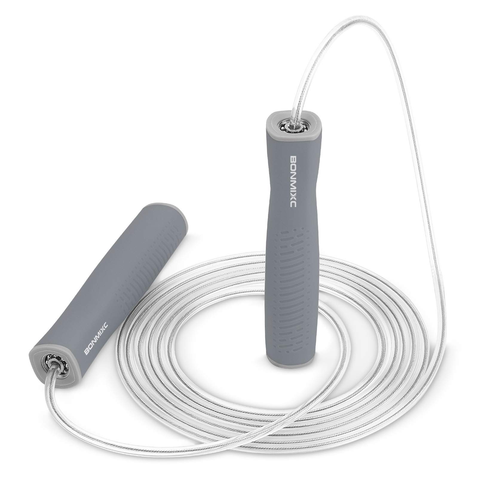 BONMIXC Speed Grey Silicone Handle PVC Rope Adjustable Length Jump Rope for Adult Fitness and Boxing