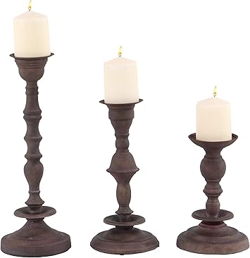 Amazon Com Deco 79 Rustic Metal Candle Holders 6 W X 17 H Dark Brown Furniture Decor