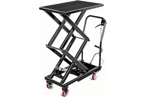 GAOMON Hydraulic Lift Table, 330 Lbs Capacity, 50" Lifting Height, Single Scissor Lift Table Cart with 4 Wheels and Non-Slip Pad, Manual Hydraulic Lifting Cart (Black-330-Double)