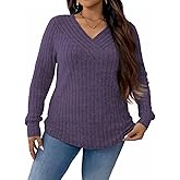 VISLILY Plus-Size-Sweaters for Women Trendy Long Sleeve V Neck Shirts Loose Lightweight Tops Casual Knit Pullover Tunics