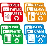 12Pack Recycling Stickers for Trash Cans,Paper Plastic Glass Cans Trash Sorting Stickers for Recycle Bins,Eco-Friendly Trash Can Recycle Signs Indoor &amp; Outdoor Use(3"x5.7")