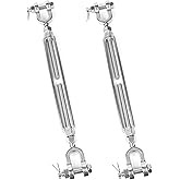 2 PCS M10 Turnbuckle 3/8" 304 Stainless Steel Jaw and Jaw Turnbuckle Tensioner, Heavy Duty Cable Tensioner, 2860 LBS Working Load Limit, Adjustable Turnbuckles for Cables Wire, Clothesline, Shade Sail