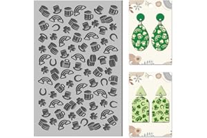 CHGCRAFT St. Patrick's Day Polymer Clay Texture Sheets Shamrock Rainbow Hat Rubber Texture Stamp Sheets for Polymer Clay Texture Mat for Making Earrings Jewerly Polymer Clay Earrings Tools