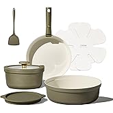 Carote 9pcs Ceramic Cookware Set with Detachable Handles, Pots and Pans Set Non Stick, RV Kitchen Cooking Pot and Pan, Dishwasher Safe, Non-toxic Induction Cookware PFAS and PFOA Free, Green