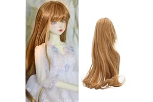 Wig Doll Replacement, Long Curly BJD Doll Hair Wig Soft High Temperature Silk Mesh Long Curly with Bangs 1/3 Linen Color Doll