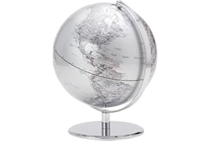 Torre & Tagus 8" Silver Desk Globe for Office Home on Metal Stand - Earth Globes for Adults as Home Decor Educational Home Ea
