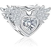 Amieween S925 Birthstone Charms for Pandora Bracelets and Necklaces, Birthstone Heart Charms with CZ Angel Wing, Birthday Christmas Mothers Day Valentine's Day Jewelry Gift Women