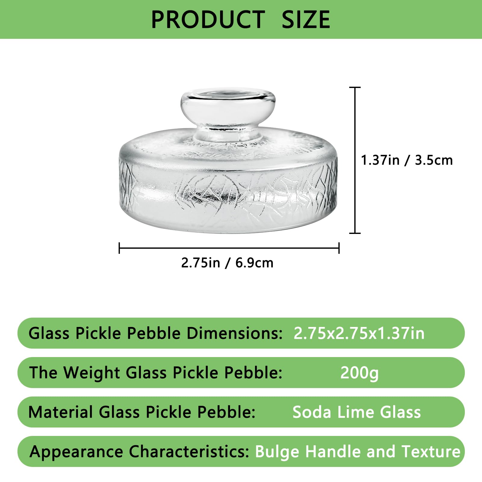 Artcome 10-Pack Glass Fermentation Weights with Easy Grip Handle and Unique Texture Design for Large Wide Mouth Mason Jars - Pickle Pebbles with Glass Weights Organizer - Space Saving Compact Design