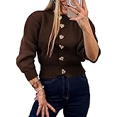 Women’s Knit Cardigan Sweater with Heart Buttons, Casual Button Down Knitwear Long Sleeve Cropped Cardigan for Fall Winter