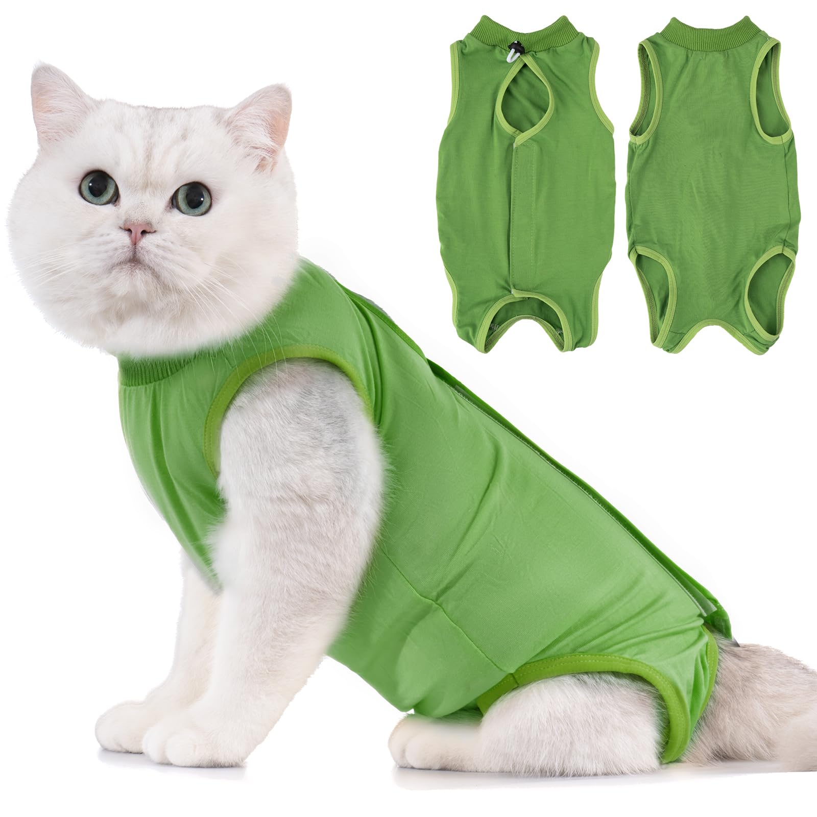 Avont Cat Recovery Suit Post Surgery, Elizabethan Collar & Cone Alternative, Kitten Onesie Pet Surgical Spay Shirt for Abdominal Wounds or Skin Diseases -Green (S) — image 1