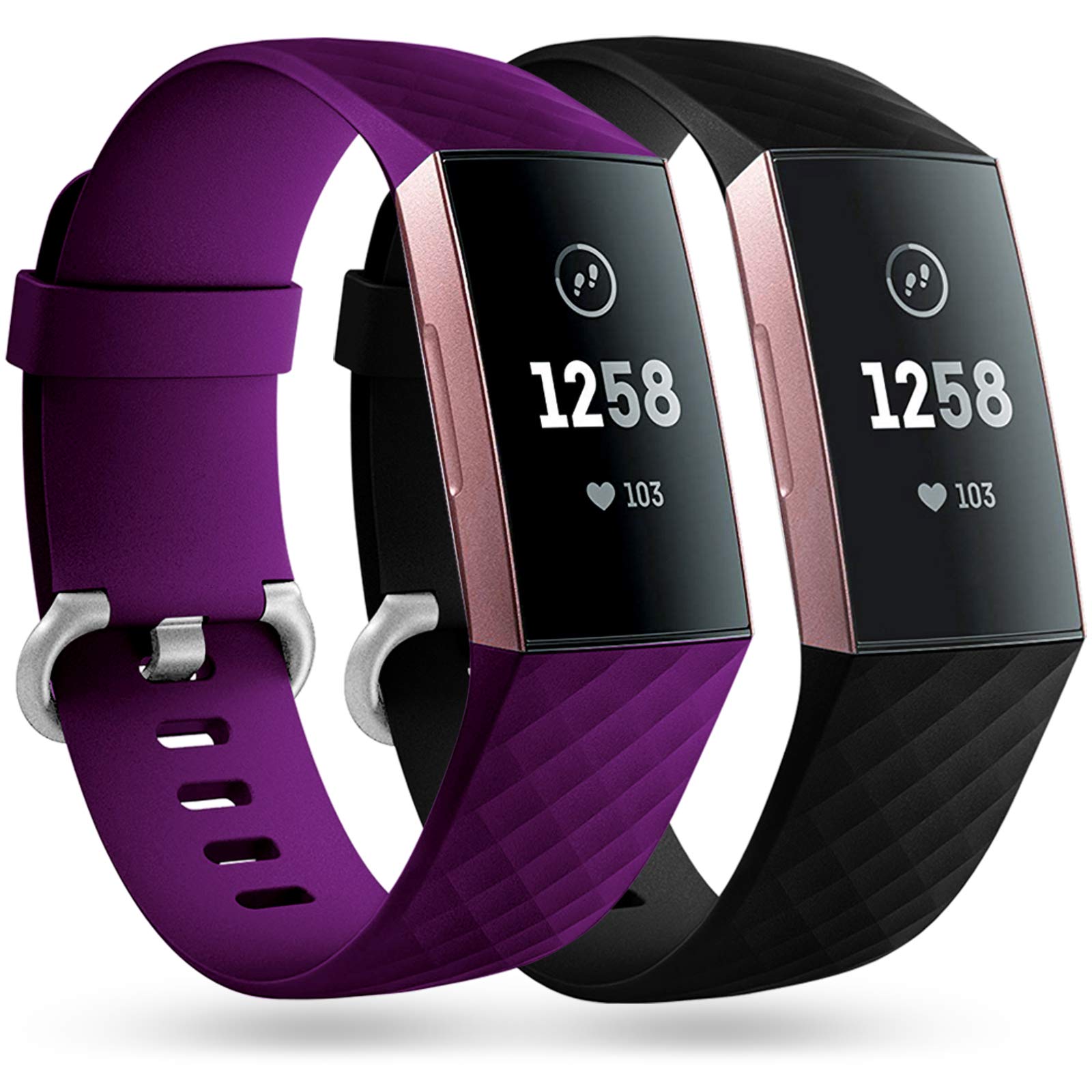 Faliogo 2 Pack Replacement Compatible with Fitbit Charge 3/4, Classic Sport Band for Women Men, Small Plum/Black โ image 1