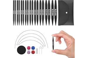 Guclud Interchangeable Circular Knitting Needle Set, 2-Inch Shorties Knitting Needles for Short Sock Knitting, Sizes US 2.5, 3, 4, 5, 6, 7, 8, 9, 10 with Small Cables, Accessories and Case, 9-Pairs