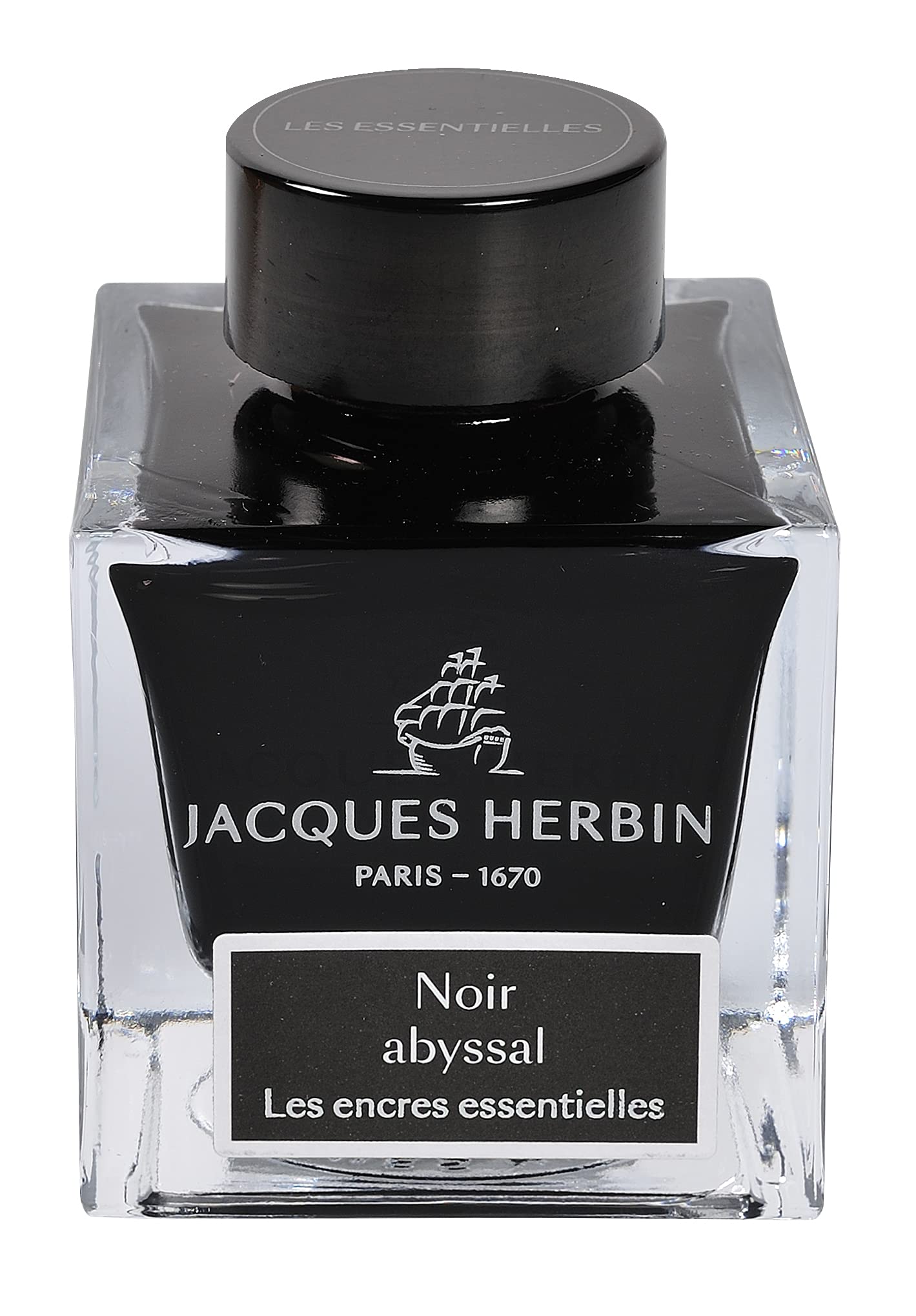 Jacques Herbin 13109JT - 50 ml ink bottle for fountain and roller pens, Noir Abyssal/ Abyssal Black Colour - Made in France - Calligraphy - Writing - Arts