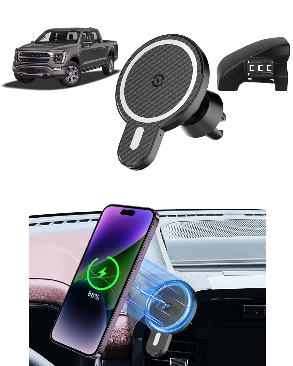 Photo 1 of Car Phone Holder for Ford F-150 F150 2021 2022 2023 2024 Accessories Custom Air Vent Car Phone Mount Magnetic 15W Fast Wireless Charger Hands Free 360° Rotation Cell Phone Automobile Cradles