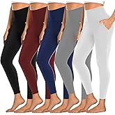 Dimore 5 Pack Women's Leggings with Pockets, High Waisted Workout & Yoga Pants for Tummy Control, Non See-Through for Gym