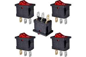 YOUFEN Boat Rocker Switch 5 Pcs Snap in Toggle Switch Red LED SPST On Off 3 Pin 2 Position AC 250V 6A 125V 10A, Switch for Car Boat Household Appliances