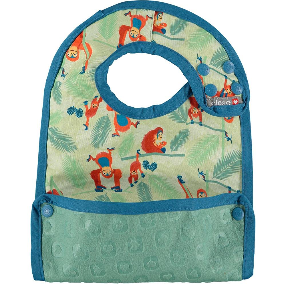 Close Pop-in 6Plus Months Old Baby Dribble Bibs Unisex Waterproof Stain Resistant Simply Wiped with Crumb Catcher Orangutan Print