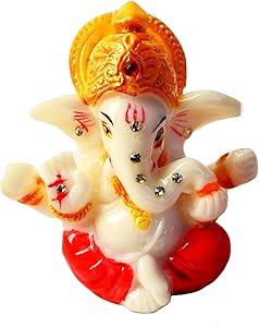 2.5" Mini Lord Ganesh / Ganpati Poly Marble Idol. Hindu God of Success (Red). Small Ganesha Statue