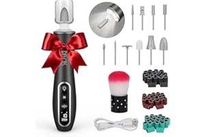 PELCAS Electric Nail Drills, Professional Cordless Nail File Kit with Light, 10 Speeds Manicure & Pedicure Kit for Human, Pet, Thick Toenails, Natural & Acrylic Nails Grey