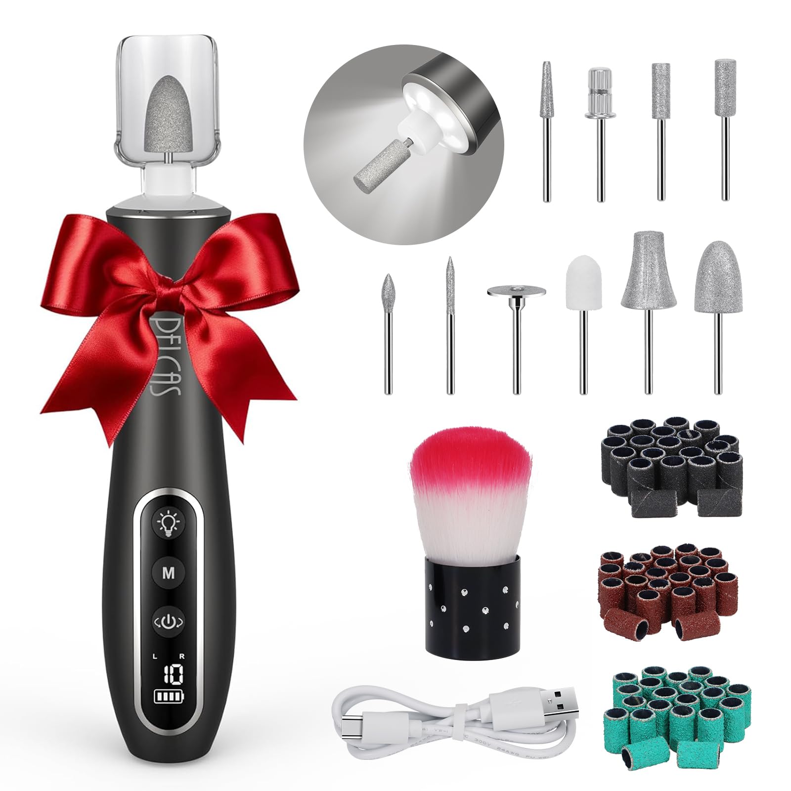 Photo 1 of PELCAS Electric Nail Drills, Professional Cordless Nail File Kit with Light, 10 Speeds Manicure & Pedicure Kit for Human, Pet, Thick Toenails, Natural & Acrylic Nails Grey