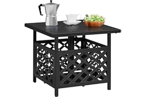 Yaheetech Outdoor Side Table with Umbrella Hole, Outdoor Table Base Metal Patio Side Table Coffee Table End Table for Garden, Pool, Deck