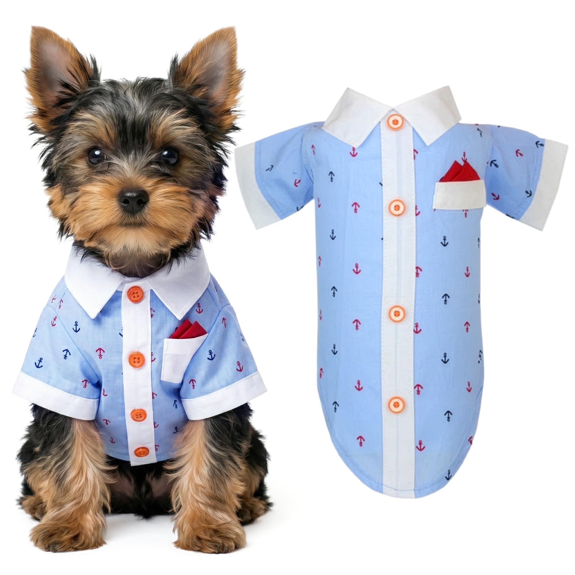 Parisian Pet Dog Clothes Cat Apparel Outfits Anchor Shirt & Hanky, XS