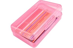 DANRONG Colored Plastic Pencil Box, Large Capacity Pencil Case, Pencil Boxs for Kids Adults, Hard Crayon Box Storage with Snap-Tight Lid for School Office Supplies (Pink)