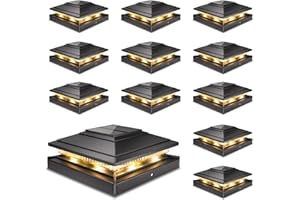 JOFIOS Solar Post Cap Lights Outdoor 12pack, Waterproof Fence Post Lights for 4x4 5x5 6x6 Wood/Vinyl Posts, Black Solar Deck Post Lights with 2 Color Modes Decorate Garden Patio Porch Backyard