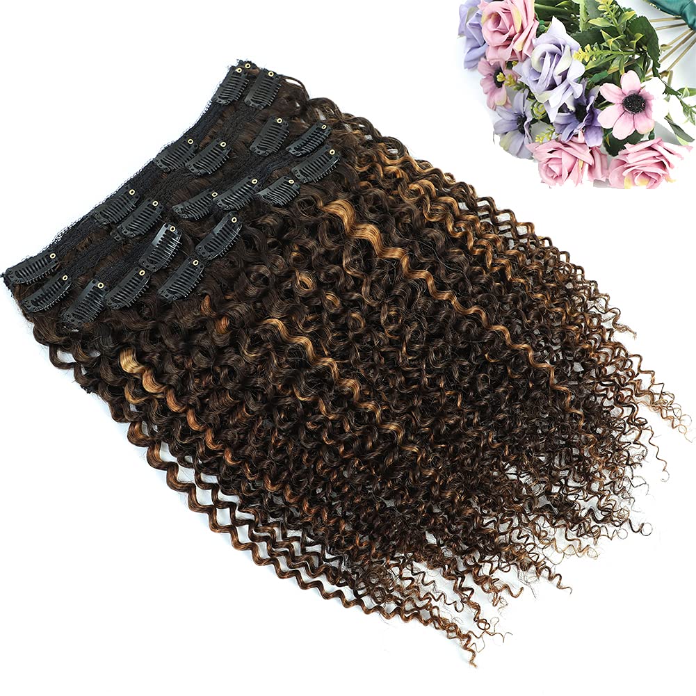 Photo 1 of Urbeauty 4/30 Kinky Curly 10 Inch 3c 4a Clip in Hair Extensions for Black Women Chocolate Brown Mix Medium Auburn Curly Hair Extensions Clip Ins 10Pcs/Set Full Head 10a Grade