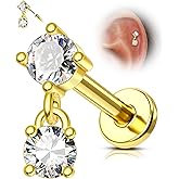 Agrewd G23 Solid Titanium Flat Back Earrings 16G Gold Plated Cartilage Earrings Stud Push in Helix Earrings for Women Men Dainty Helix Piercing Jewelry 6/8MM