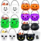 54PCS/14Sets Mini Halloween Candy Holder,Portable Pumpkin Ghost Cauldron Bucket with Candy Bags Black Wire Ties Halloween Party Supplies for Kids,Trick or Treat 14Pcs Buckets 20Pcs Bags 20Pcs Ties