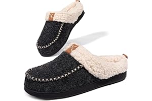 LongBay Womens Felt Sherpa Bedroom Slippers Warm Cozy Wool-Like Moccasin Slippers for Indoor Outdoor Winter Memory Foam House Shoes Slip-On with Fuzzy Plush Lining