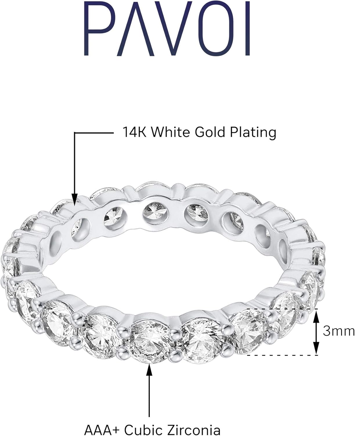 PAVOI 14K Gold Plated Cubic Zirconia Rings | 3.0mm Eternity Bands | Gold Rings for Women: Clothing