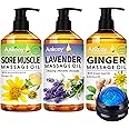 3 Pack Massage Oil for Massage Therapy,Sore Muscle Arnica Oil & Lavender Oil Massage Oil for Date Night & Ginger Oil Lymphati