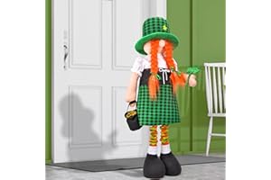 Noideeer Large St Patricks Day Gnome Plush Decorations Outdoor, Cute Standing Saint Patricks Day Gnomes Gift Decor with Retractable Spring Legs, Placed Outside Yard/Porch/Garden/Indoor/Home/Office