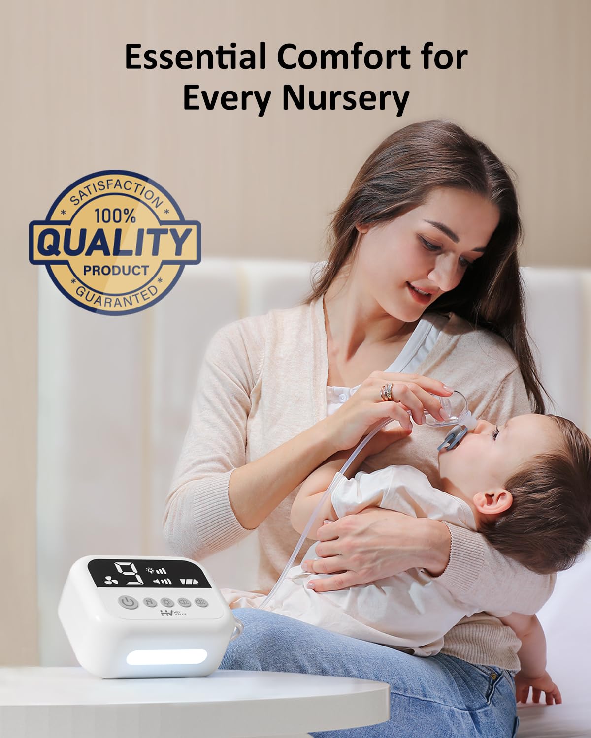 HEYVALUE Nasal Aspirator for Baby, Hospital Grade Nose Sucker with 9 Levels Suction, Night Light and Nursery Rhyme Soothing Function, Electric Nose Suction for Baby with Food-Grade Silicone Tips